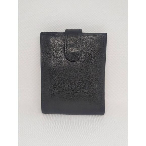 Unisex Handcrafted Genuine Leather Black Bifold W/ Snap Wallet - Picture 2 of 12